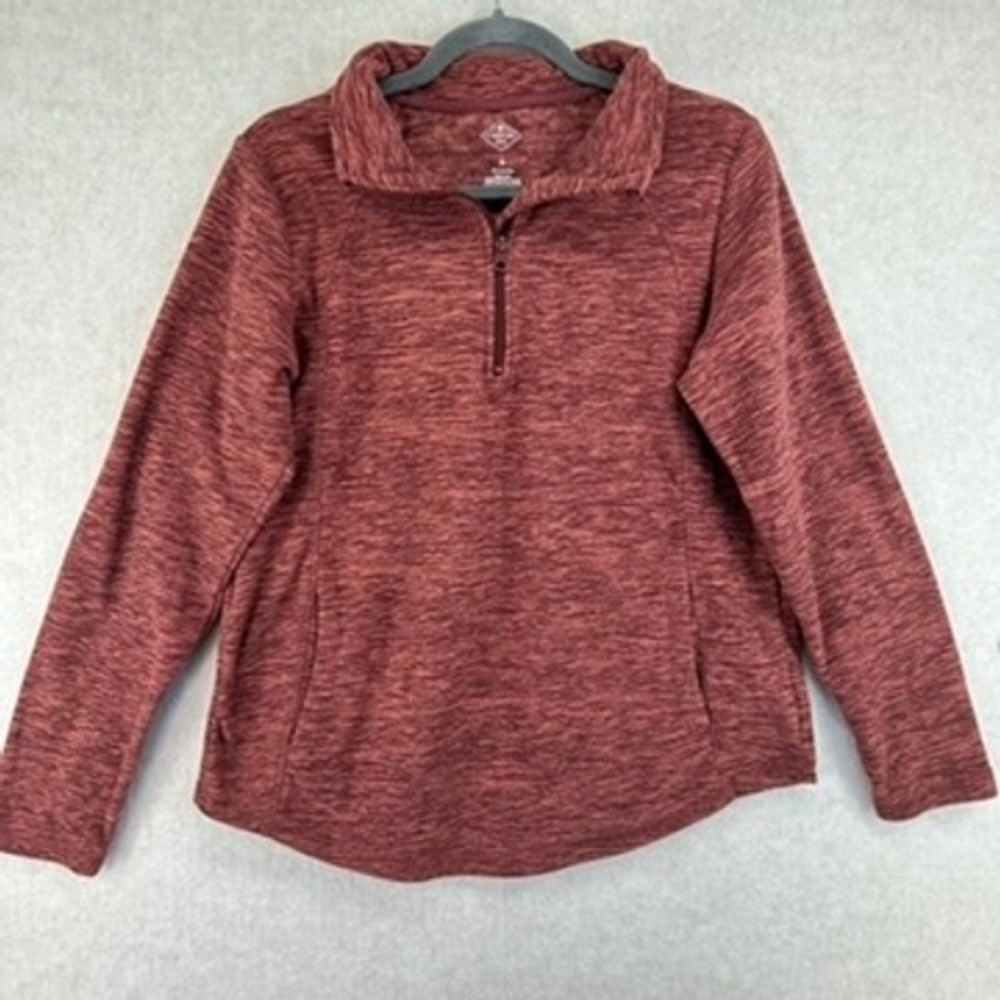 St Johns Bay Womens Medium Marled Red 1/4 Zip Polar Fleece Pullover Long Sleeve